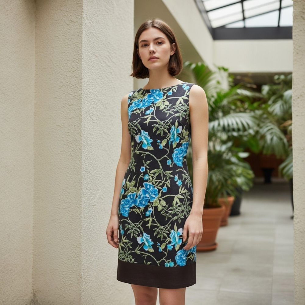 AB Studio Women Sleeveless Dress Floral Blue Dress Size 2